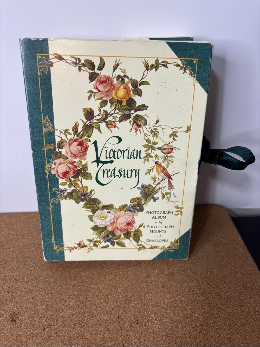 Vintage Victorian Style Photograph Album with Dark Green Ribbon